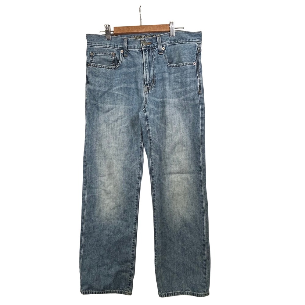 American Eagle Loose Fit Jeans Men 31x32 Blue Denim Whiskered Classic Streetwear
